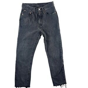 Levis 501 Gray Jeans Womens 26 Straight Button‎ Fly Dark Wash Cropped Raw Denim